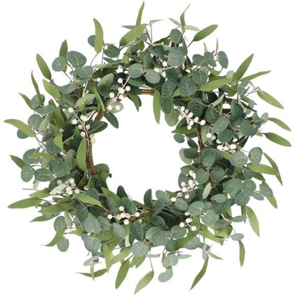 20in Artificial Eucalyptus Wreath for Front Door Fall Wreath Green Leaf Wreath - Picture 4 of 7